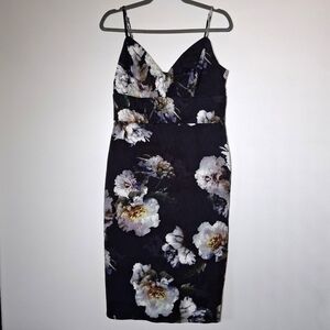 Dynamite Dress Floral Bustier Navy Jacquard Spaghetti Strap V-neck